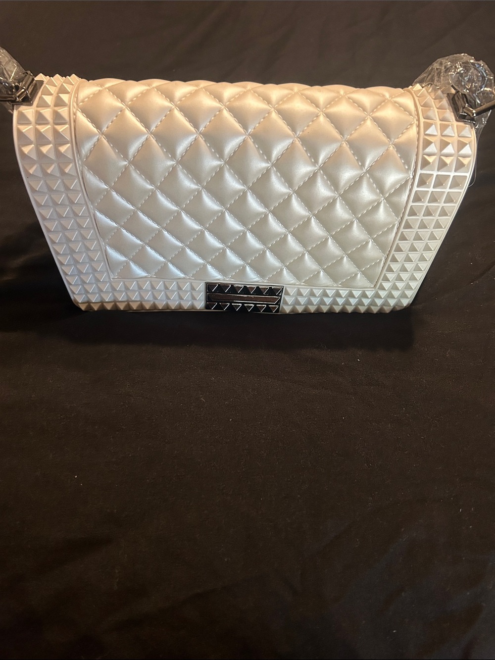 Quilted Pearl White Studded Crossbody Bag